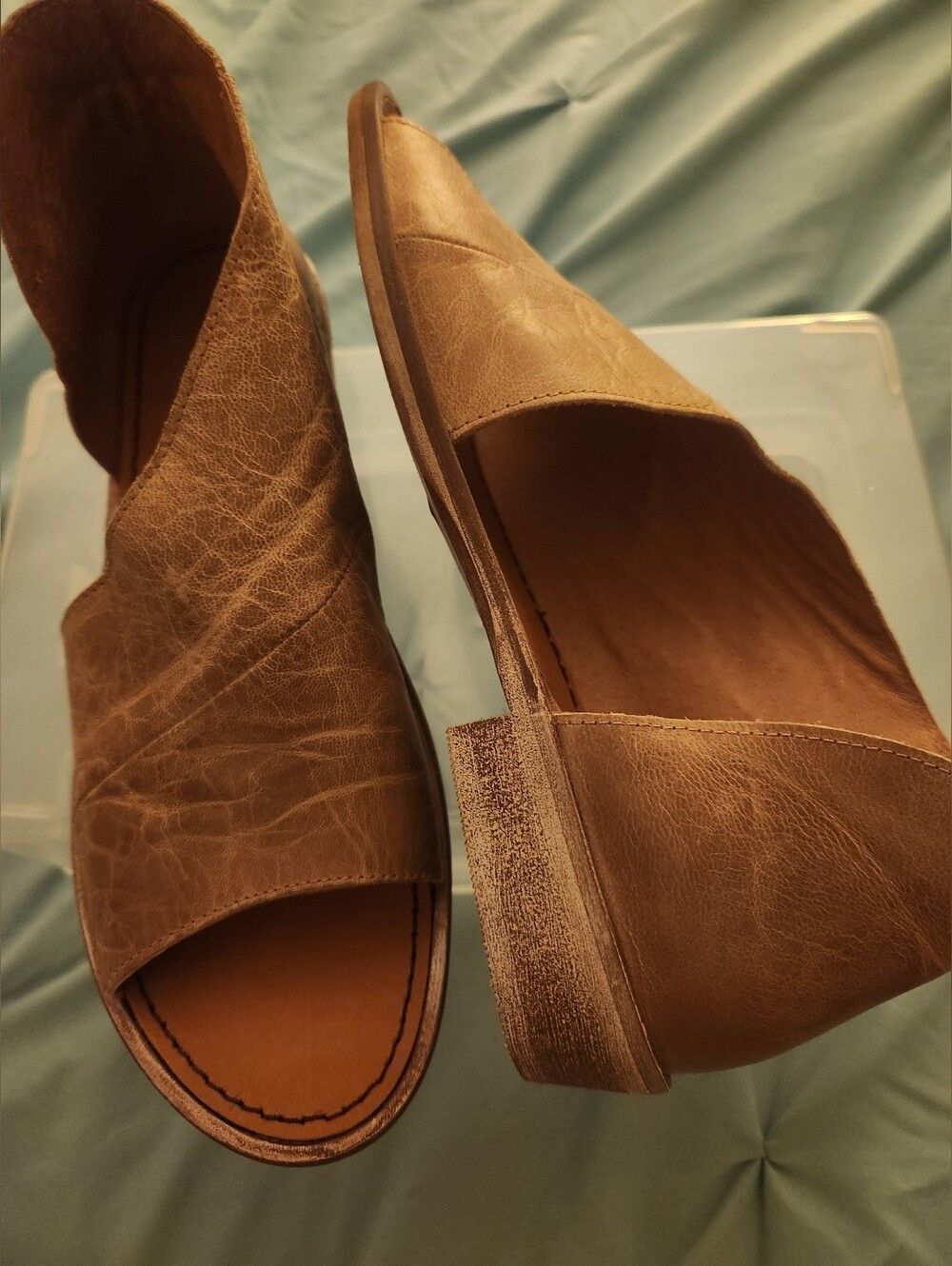 Free People Tan Leather Open-Toe Slingback Flats